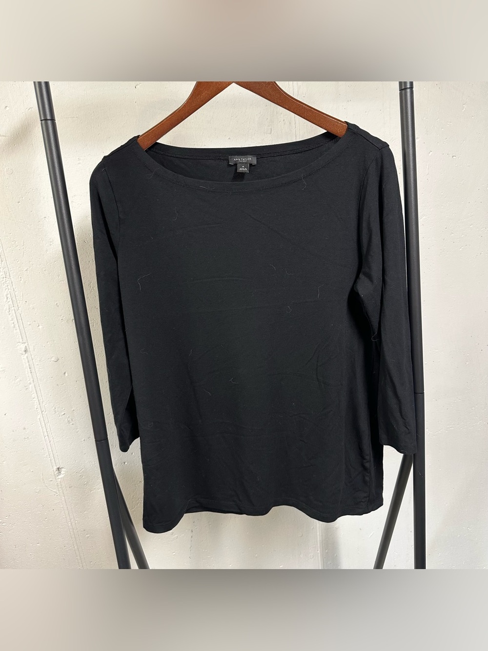 Ann Taylor Factory Black Long Sleeve Scoop Neck Top